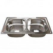 Мойка врезная 46х81 (0,8) 2-х чаш&nbsp;&nbsp;вып 3 1/2 MIXLINE 18 см с сифоном