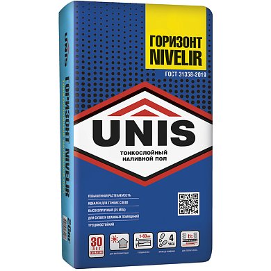 ГОРИЗОНТ NIVELIR. Высокопрочный тонкослойный наливной пол, 20 кг. Unis