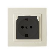 Розетка 1 гнездо с крышкой, с/з, крем, Touran
