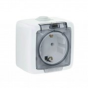 Розетка "Альфа" О/У 1гн с/з, с крышкой-брызгозащ. 16А, белый&nbsp;&nbsp;HEGEL